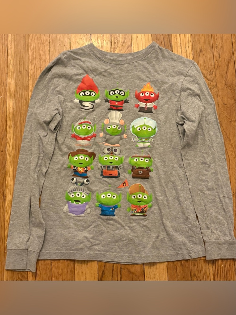 Gray Kids Long-Sleeve Tee with Toy Story Alien Character Graphics